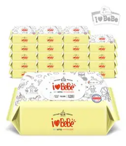 아이러브베베 옐로우 120매X20팩 리필형 대용량 아기물티슈, 120매, 20개