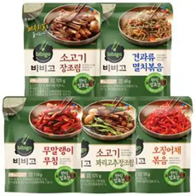 (냉장)비비고 소고기장조림x1+꽈리x1+무말랭이x1+멸치볶음x1+오징어채볶음x1, 1세트, 125g