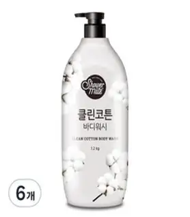 샤워메이트 클린코튼 바디워시 목화솜향, 1200g, 6개