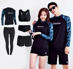 로이몬스터 남녀 상하의 5종 세트 체형커버 인디고 오버핏래쉬가드 박시핏 루즈핏 빅사이즈 ~3XL 까지