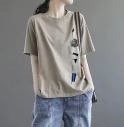 여성용 MA 캐주얼 프린팅 미시 반팔 티셔츠