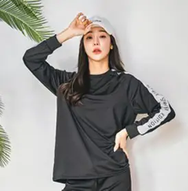 펀한커플 여성용 루즈핏 배색 래쉬가드 상의 B4205