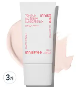 이니스프리 톤업 노세범 선스크린 EX SPF50+ PA++++, 3개, 60ml