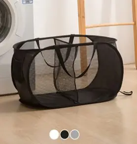 길벗 2단 접이식 매쉬 빨래바구니 다용도 정리함 사이드 포켓, 01블랙