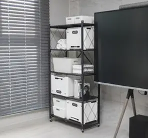 바나나빌딩 원터치 접이식 철제 폴딩 선반 5단, 매트블랙