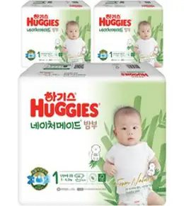 하기스 네이처메이드 밤부 밴드형 기저귀 유아용 신생아 1단계(3~4.5kg), 204개