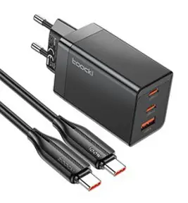 Toocki 67W PPS PD.3.0 c타입 3포트 멀티 초고속 충전기 어댑터 CtoC타입 100w 초고속 충전케이블, 블랙, 1개