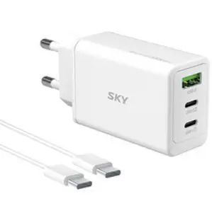 SKY 필 2세대 GaN 65W 미니 3포트 PD3.0 PPS QC4.0 플러스 초고속 C타입 멀티 충전기 + C to C 케이블 60W 1.5m 세트, 화이트, 1세트