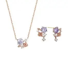 로이드 [탄생화]꽃다발 6월 장미 라벤더 10K귀걸이 목걸이 set LNT18022T