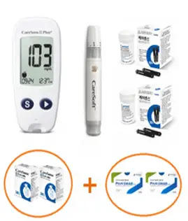 케어센스 II Plus플러스 혈당측정기 풀세트 (혈당측정기 + 혈당시험지 110매 + 채혈침 210개 + 판디아판스왑 200매) 혈당측정기 세트 SW, 1세트
