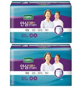 디펜드 남녀공용 안심플러스 요실금 팬티 언더웨어 성인기저귀 대형, 16개입, 2개