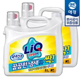 리큐 대용량 꿉꿉한 냄새 싹 실내건조 일반드럼겸용 액체세제 6L x2개, 리큐 대용량 꿉꿉 6L x2개, 2개