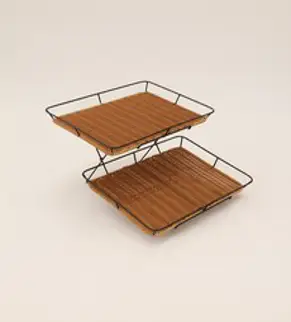 2단 베이커리 라탄트레이, 브라운(트레이) + 블랙(진열대)
