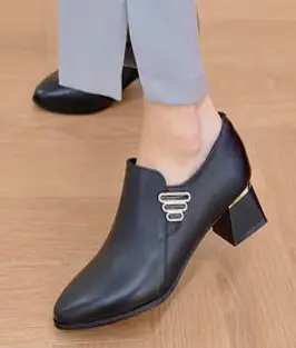 천연소가죽 큐비 포인트 여성 부티 구두 5cm