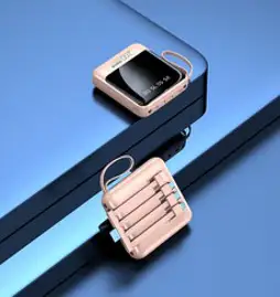 PYHO LED 디지털 디스플레이 미니 대용량 보조배터리 20000mAh 자체 4선, 핑크색, 89x79x26mm