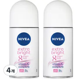 니베아 데오드라트 롤온 엑스트라 브라이트, 50ml, 4개