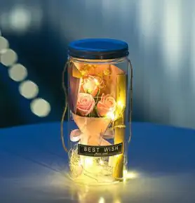 아르띠콜로 장미꽃 LED 크라프트 편지지 선물 세트, 핑크+편지지