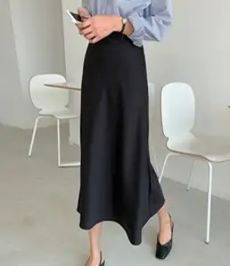 이너퀸 프리수 여성용 실키 새틴 샤틴 공단 실크 머메이드 롱 치마 밴딩 광택 스커트 새틴머메이드스커트