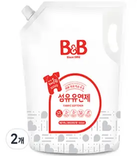 비앤비 섬유유연제 자스민&로즈향 리필, 2.1L, 2개