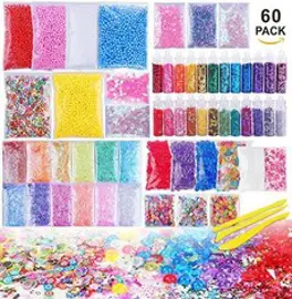 슬라임 마켓 랜덤박스 수제 말랑이 띵이 60 팩 용품 만들기 키트 매력 플랫 비즈 진주, 60팩