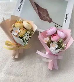 더 라넌큘러스 플라워 납골당 꽃다발 큐방부착식 2p, 옐로우 , 핑크, 1세트