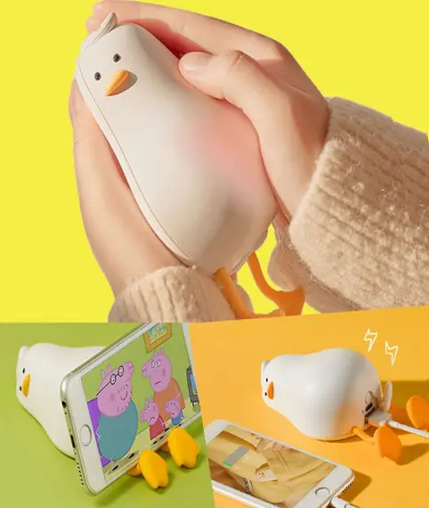 캐릭터 오리 손난로 USB 충전식 보조배터리 발열 손찜질, 1개, 1개