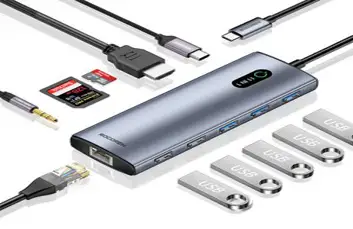 Rocoren 11 in 1 USB C 허브 PD 100W RJ45 SD 리더 Macbook Air Pro 용 USB 3.0 분배기 도킹 스테이션 Samsung LG 노트북, 8 in 1 HUB